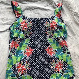 Lands End Tankini Top 8D Navy Tropical Geo Print NWOT